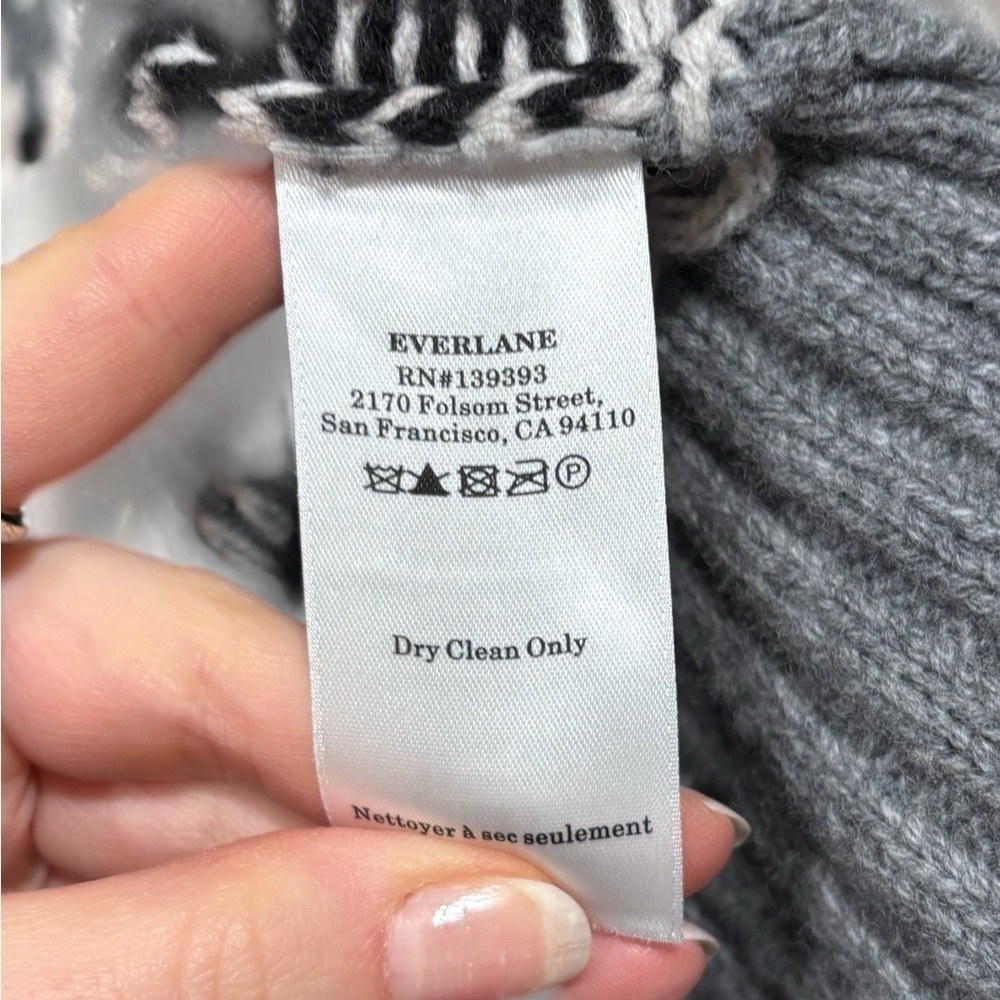 Everlane The Fair Isle 100% Wool Crewneck Black White Scandinavian Sweater XL - Picture 9 of 10